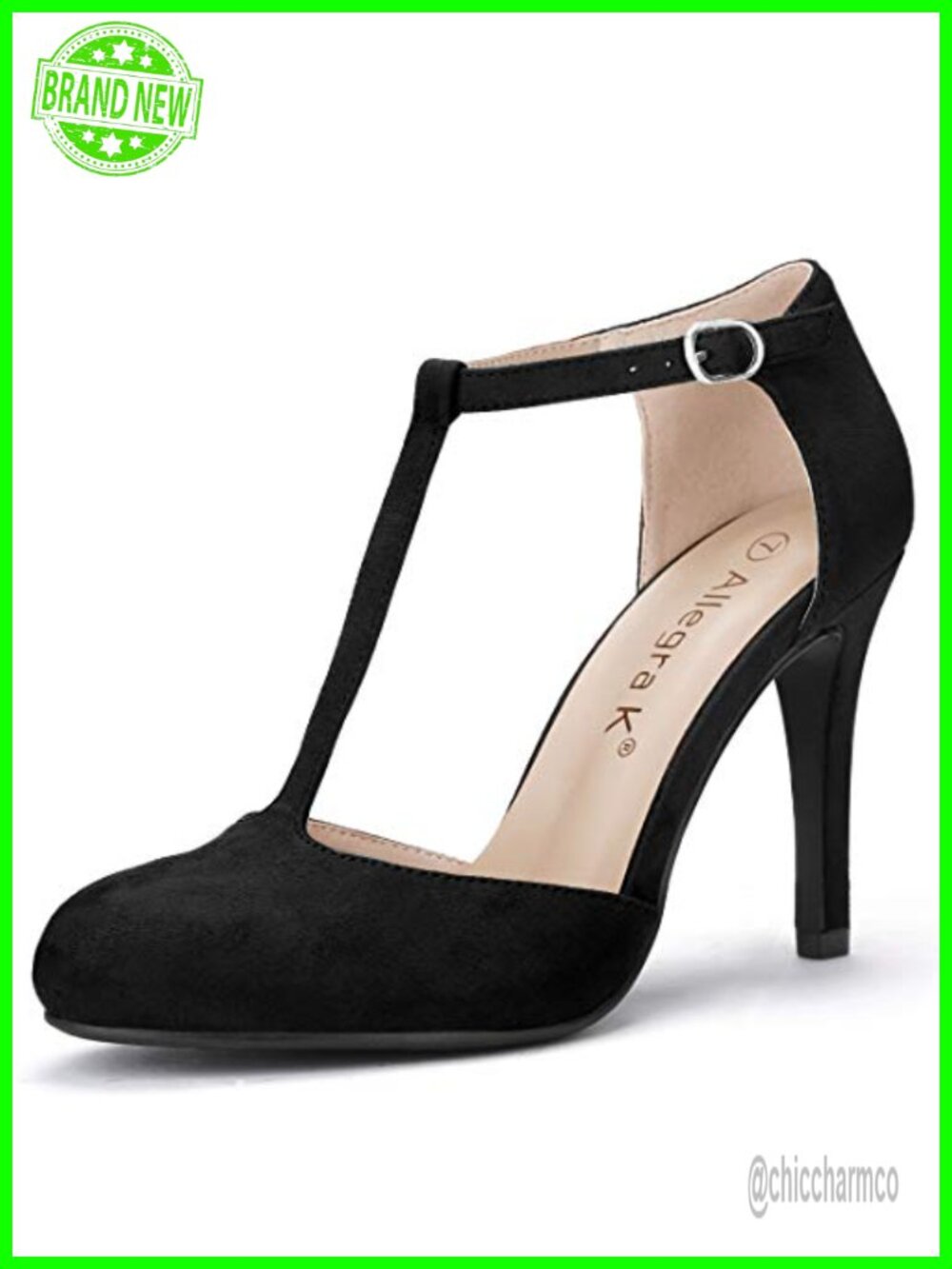 Faux Suede T-Strap Stiletto Heel Dress Pumps Closed Toe